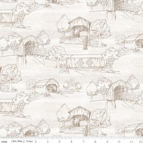Covered Bridges in Spring - Toile White - 108" 3-Yard Package