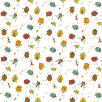 Backyard Bug Collector - Small Tossed Bugs Cream Multi Yardage