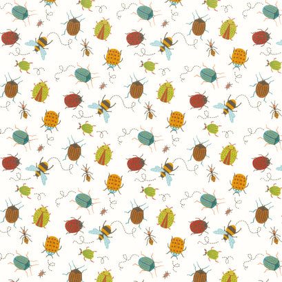 Backyard Bug Collector - Small Tossed Bugs Cream Multi Yardage