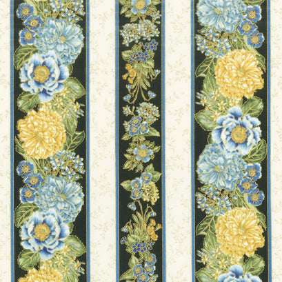 Avery Hill - Blue Flowers Blue Metallic Yardage