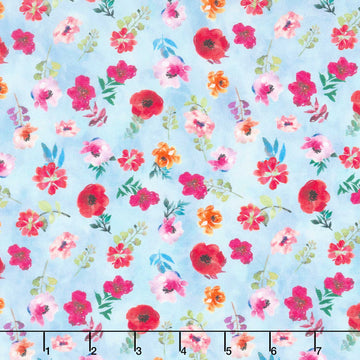 Glorious Garden - Small Floral Light Blue Yardage