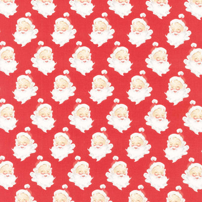 Merry Little Christmas - Santa Heads Red Yardage