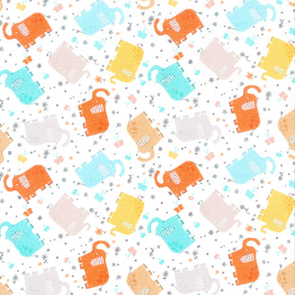Elephant Joy - Tossed Elephants White Yardage