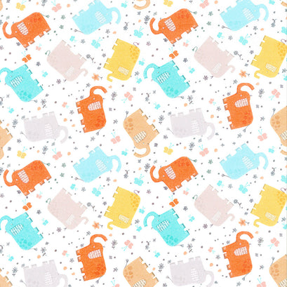 Elephant Joy - Tossed Elephants White Yardage