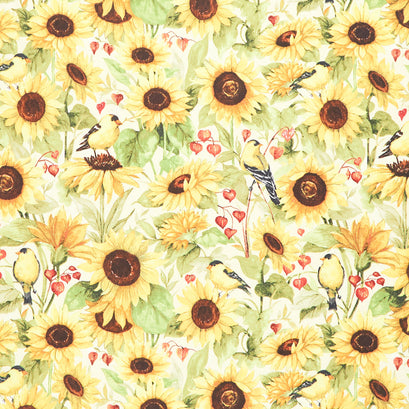 Sunflower Splendor - Sunflowers and Bird Cream Yardage