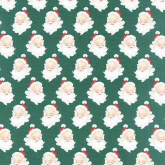 Merry Little Christmas - Santa Heads Green Yardage