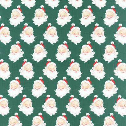 Merry Little Christmas - Santa Heads Green Yardage