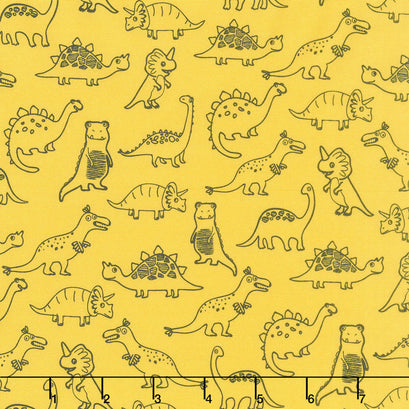 Dinoroar - Outline Dinosaurs Yellow Yardage