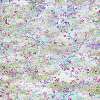 Oriental Gardens - Cherry Blossoms Magenta Digitally Printed Yardage