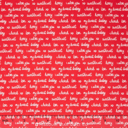 Sealed with a Kiss - Red Love Notes Yardage