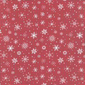 Gnome for The Holidays - Snowflakes on Buffalo Plaid Red Yardage