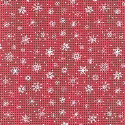 Gnome for The Holidays - Snowflakes on Buffalo Plaid Red Yardage