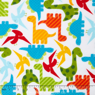 Urban Zoologie Flannel - White Dinosaurs Yardage