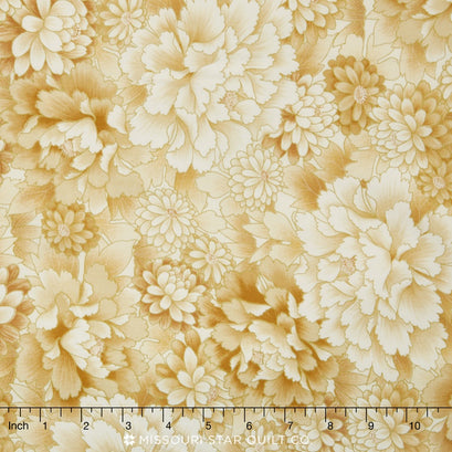 Asian Traditions - Natural Metallic Flowers Yardage