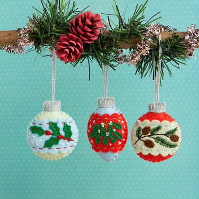 Christmas Baubles Wool Felt Embroidery Appliqué Kit