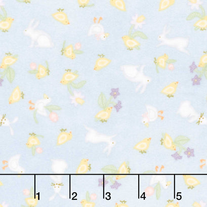 Little Chicks - Bunnies & Chicks Blue Flannel Yardage