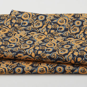 Flower Sketches - Artistic Roses Black/Yellow 2 Yard Cut