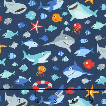 Sharktown - Sea Life Navy Yardage