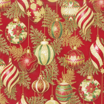 Holiday Flourish 11 - Holiday Ornaments Crimson Metallic Yardage