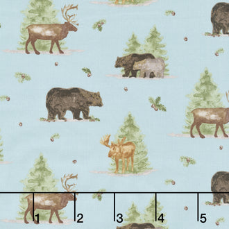 Let's Get Lost in the Woods - Forest Animals Main Vintage Blue Yardage