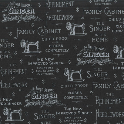 Sewing with Singer - Text Black Yardage