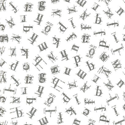 Old School - Tossed Letters White Yardage