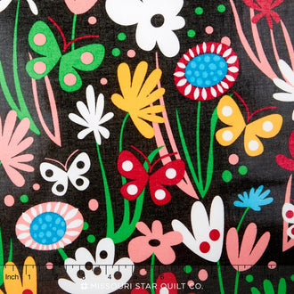 Flirty Flowers - Black Slicker Yardage