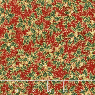 Holiday Flourish 10 - Holiday Small Holly Crimson Metallic Yardage