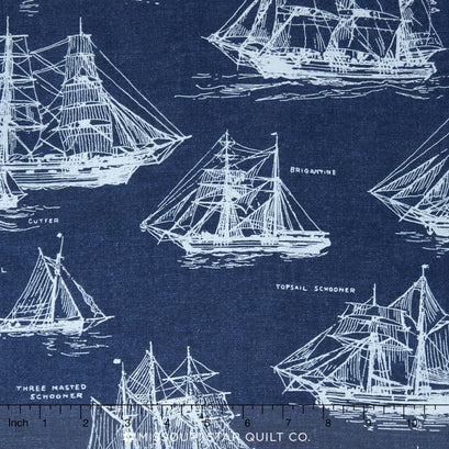 Down by the Sea - Blueprints/Ships/Sailboat Navy Yardage