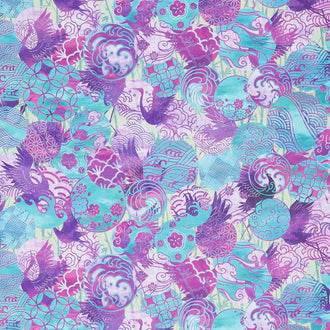 Oriental Gardens - Emblems Purple Digitally Printed Yardage