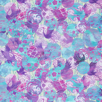 Oriental Gardens - Emblems Purple Digitally Printed Yardage
