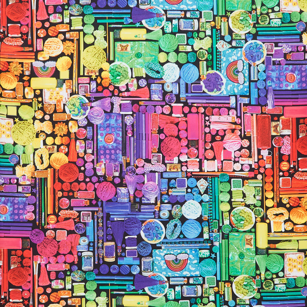 Rainbow Crafter's Stash - Craft Supplies Black Yardage