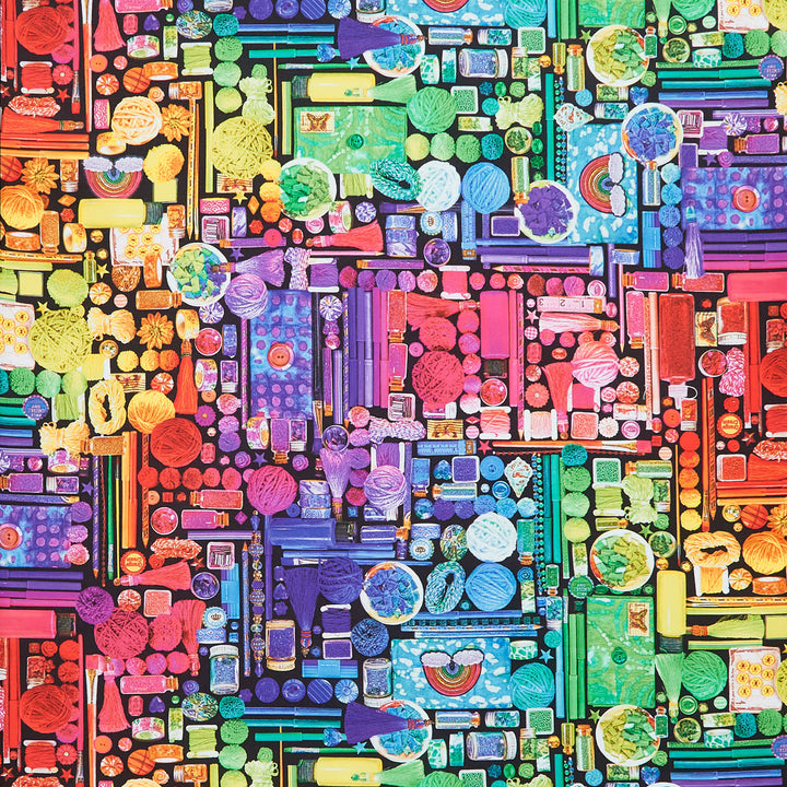 Rainbow Crafter's Stash - Craft Supplies Black Yardage