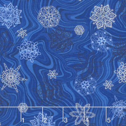 Holiday Flourish 11 - Peacock Marble Snowflakes Royal Metallic Yardage