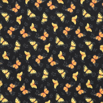 Sunflower Splendor - Butterfly Toss Black Yardage