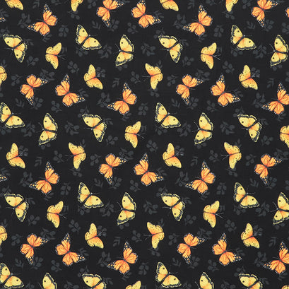 Sunflower Splendor - Butterfly Toss Black Yardage