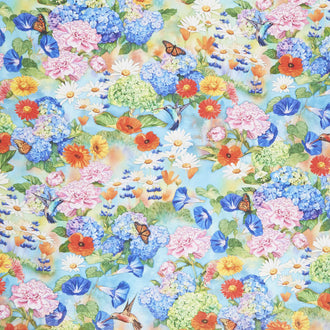 Vibrant Garden - Birds Butterflies Garden Digitally Printed Yardage