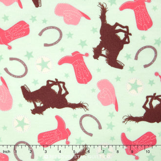 Rodeo Rider - Girl Main Mint Flannel Yardage