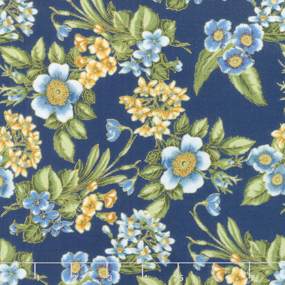 Avery Hill - Blue Flowers Blue Metallic Yardage