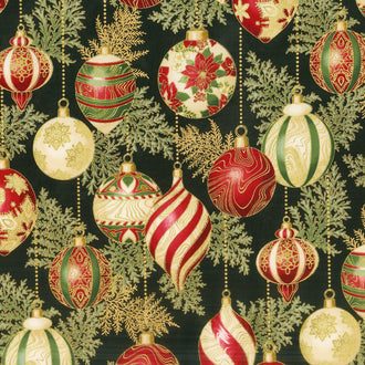 Holiday Flourish 11 - Holiday Ornaments Black Metallic Yardage