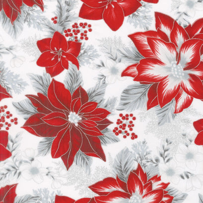 Holiday Flourish 11 - Silver Poinsettias Metallic Yardage