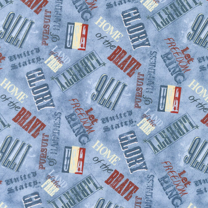 Land of Liberty - Words Allover Blue Yardage