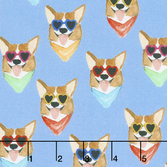 Woof - Dogs Corgi Blue Yardage