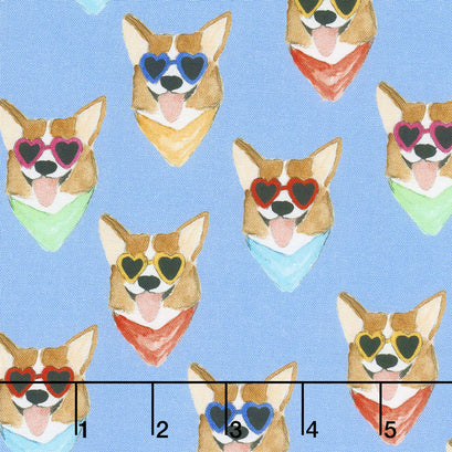 Woof - Dogs Corgi Blue Yardage