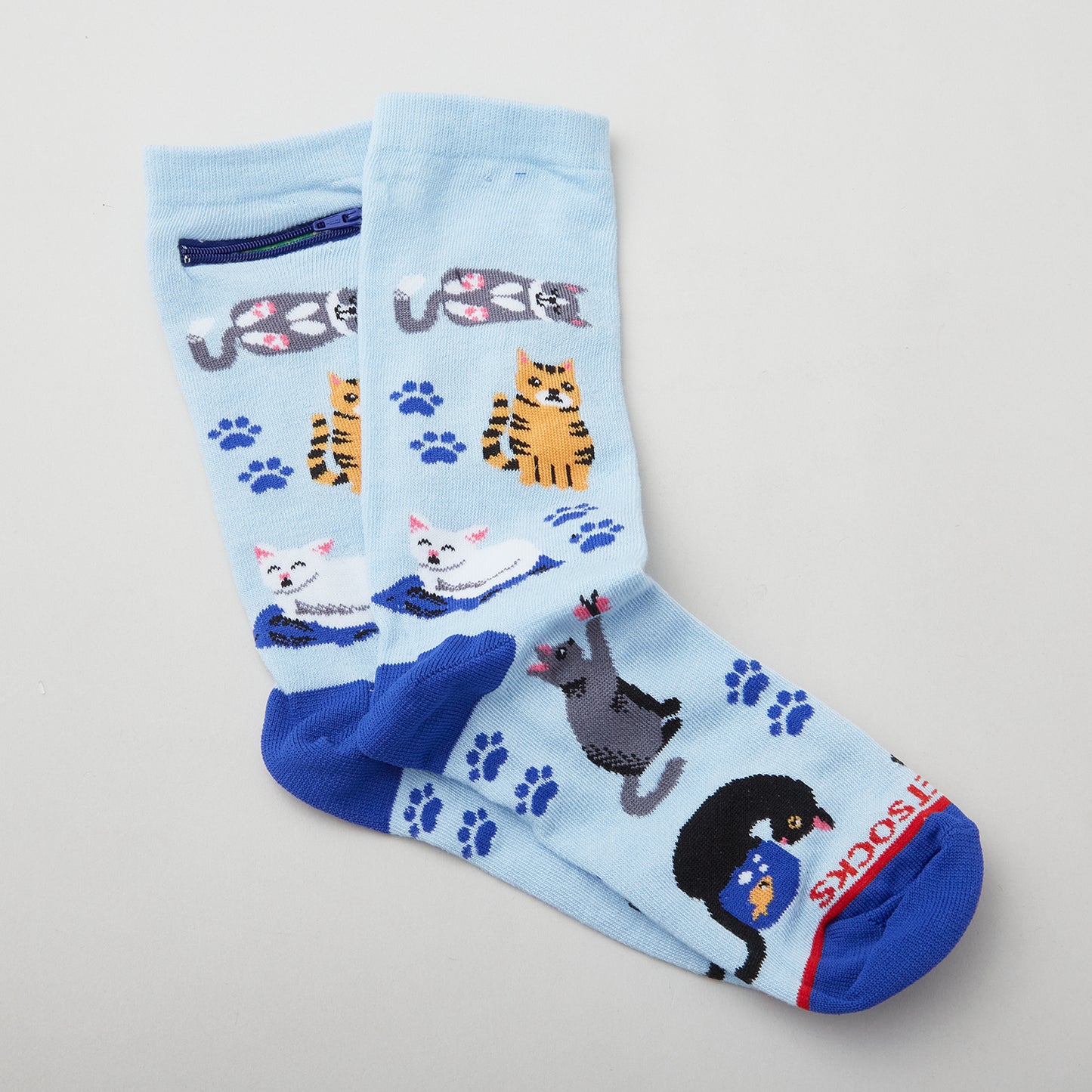 Pocket Socks Cats on Blue - Womens Primary Image