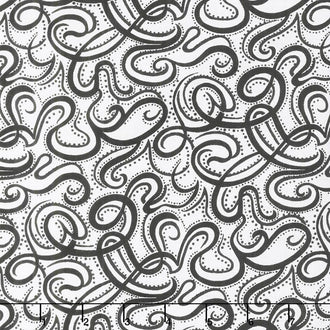 Infinity - Paisley Script White Black 108" Wide Backing