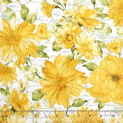 Garden Splendor - Large Flowers Yellow Yardage