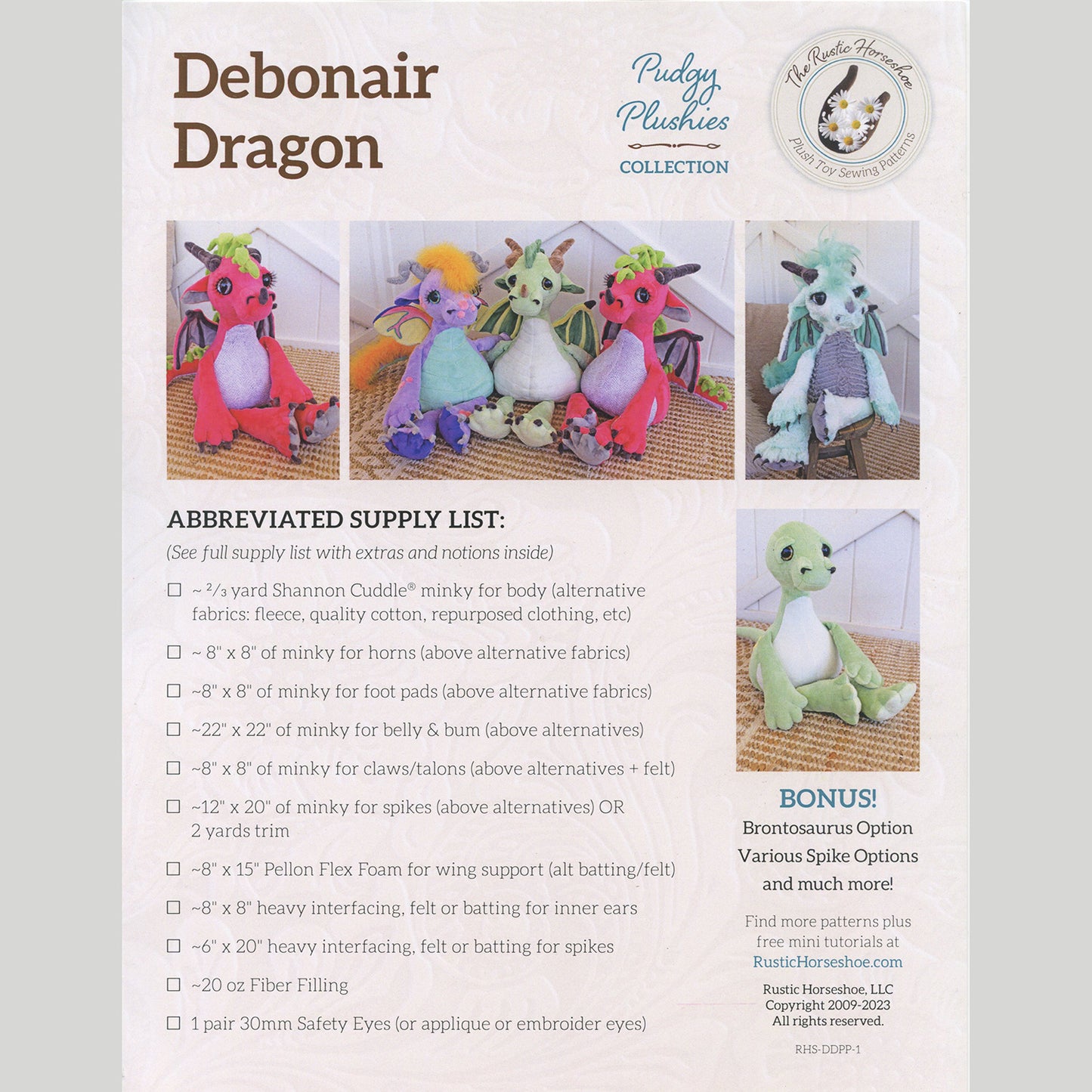 Debonair Dragon Pudgy Plushies Pattern Alternative View #1