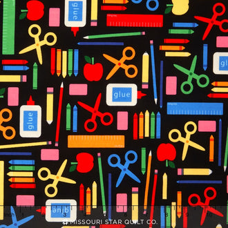 Back to School 2 - Supplies Black Yardage