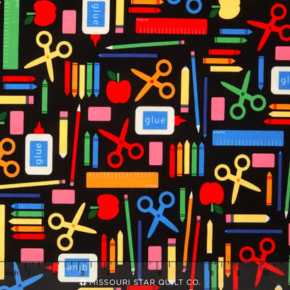 Back to School 2 - Supplies Black Yardage